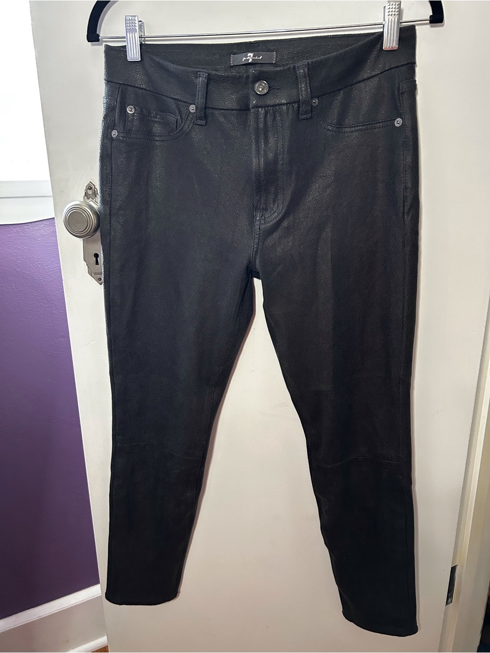 7 For All Mankind Ankle-Length Coated Leather-Look Jeans